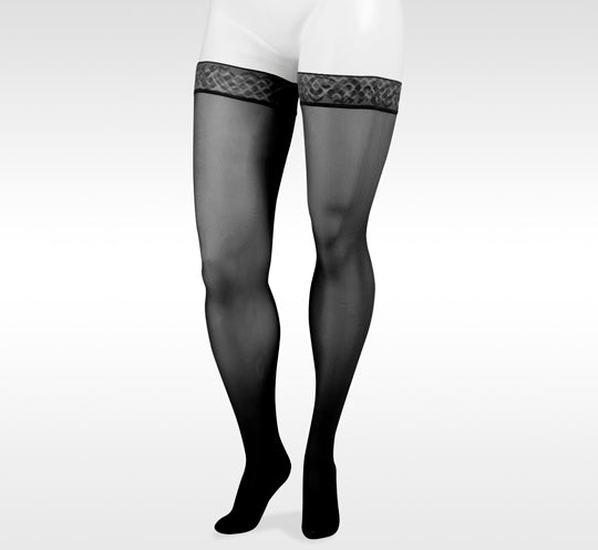 Juzo Basic 5140AG10 OTC Black Thigh High Silicone Top Band Full Foot Women's Compression Stockings Black 15-20 mmhg